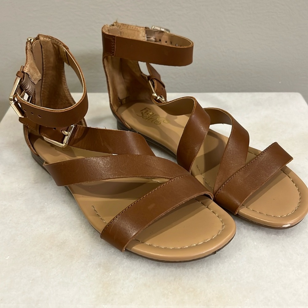Franco Sarto Brown Strappy Ankle-Wrap Sandals